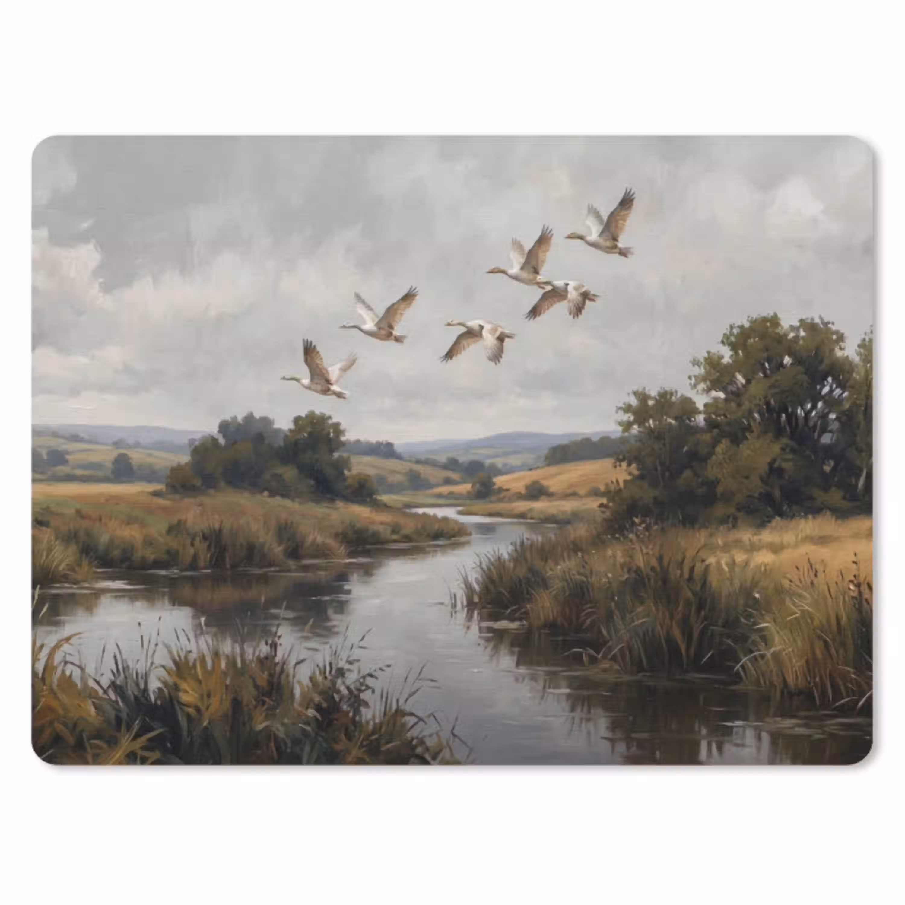 Eenden - Rivier - Landschap - Vlucht - Nostalgisch muismat rubber klein -3d