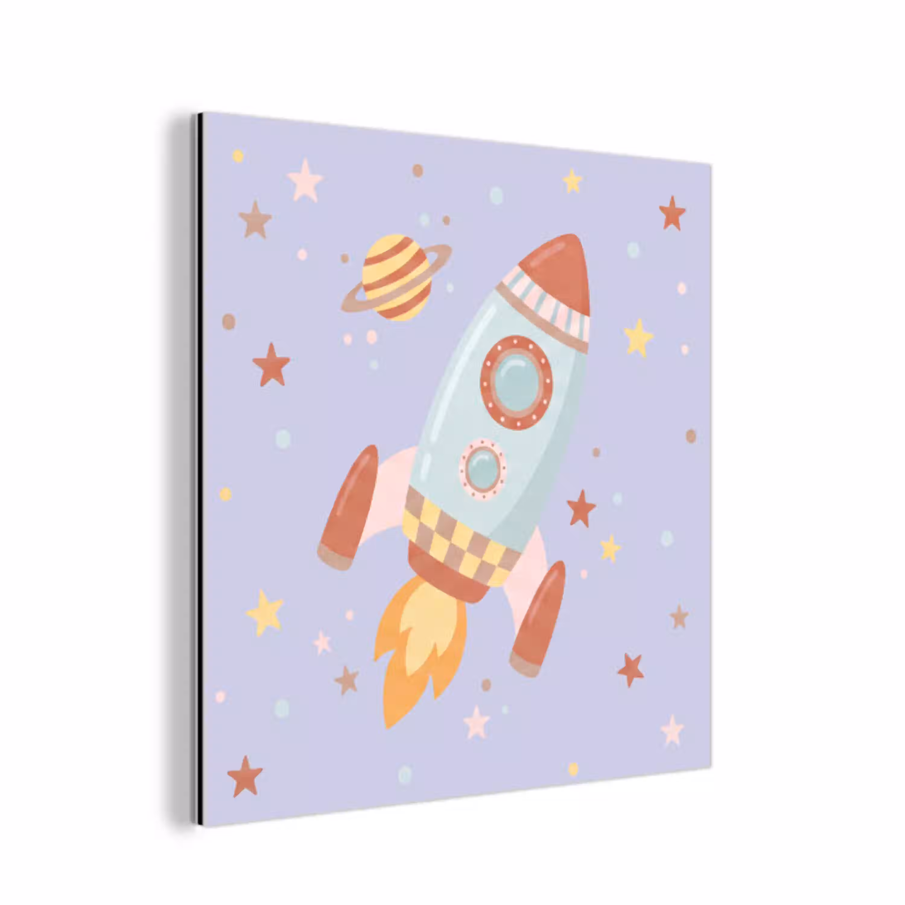 Raket - Ruimte - Planeet - Illustratie aluminium wit klein -3d