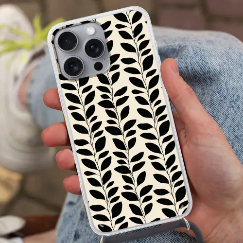 Botanisch - Dessin - Zwart - Beige Hoesje iPhone 16 Pro Max met koord klein 804 -sfeer3