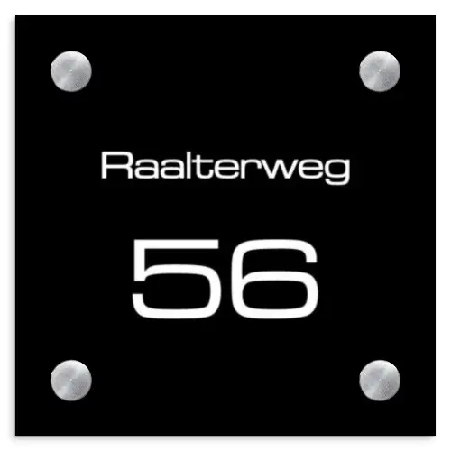 Effen - Zwart - Modern Naambord Vierkant klein -3d
