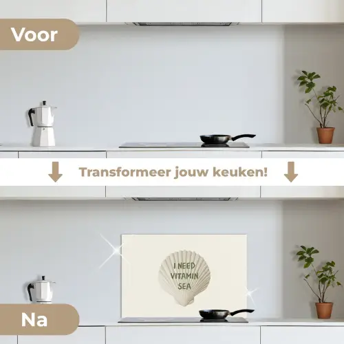 Schelp - Quote - Groen keuken achterwand spatscherm klein -voor_na_NL