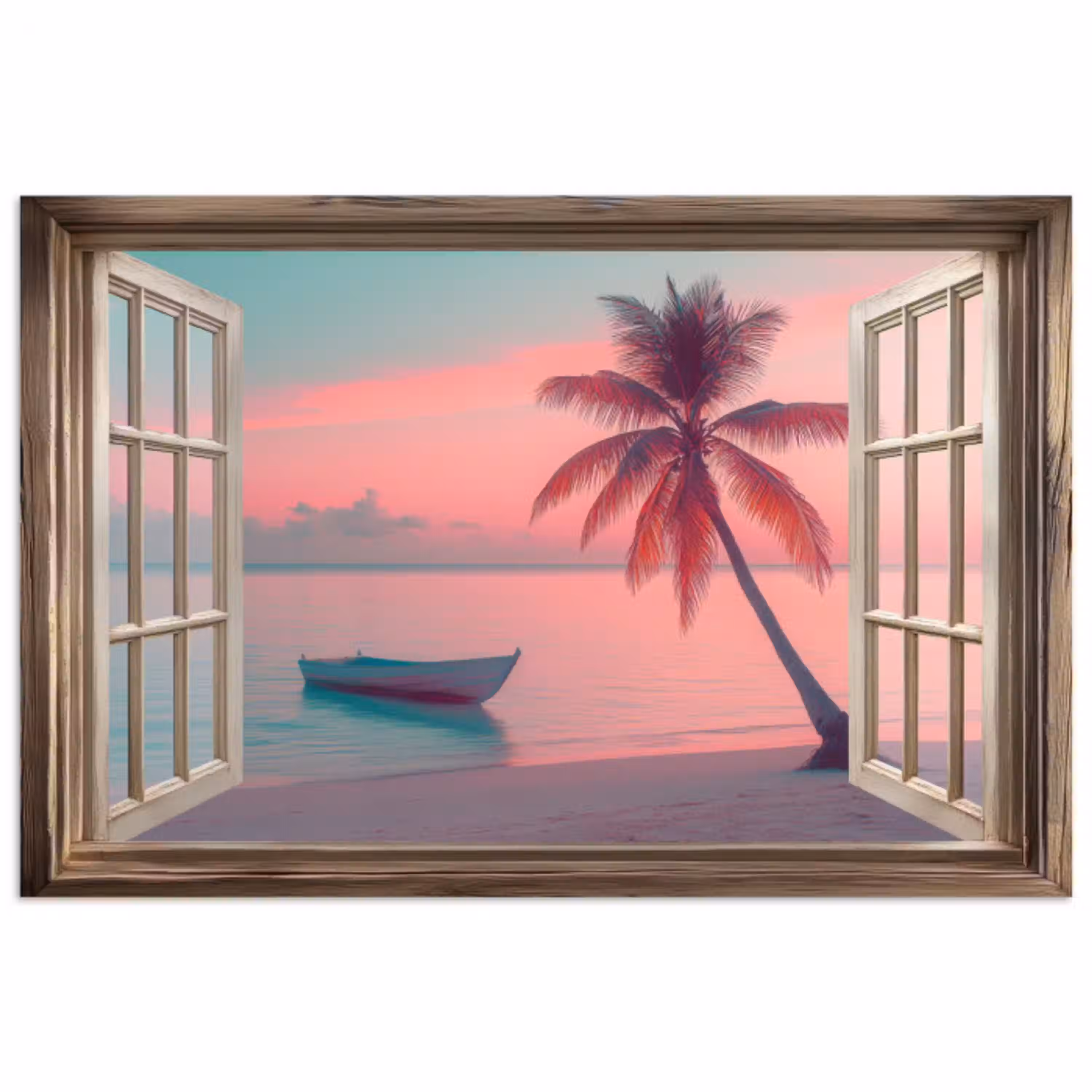 Doorkijk - Strand - Palmboom - Tropisch poster papier klein -3d