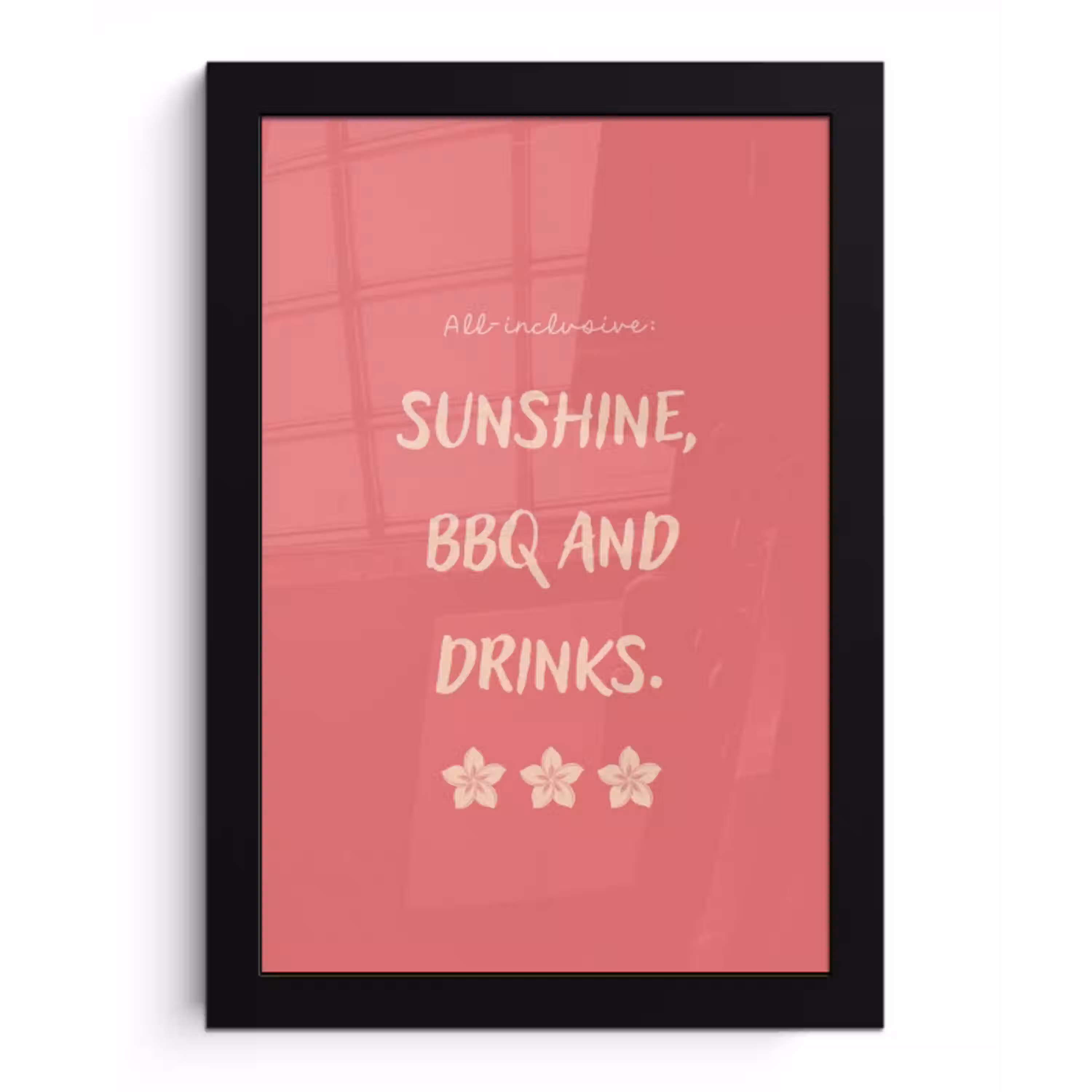 BBQ - Quote - Roze - Zomer fotolijst zwart zonder passe partout klein -3d