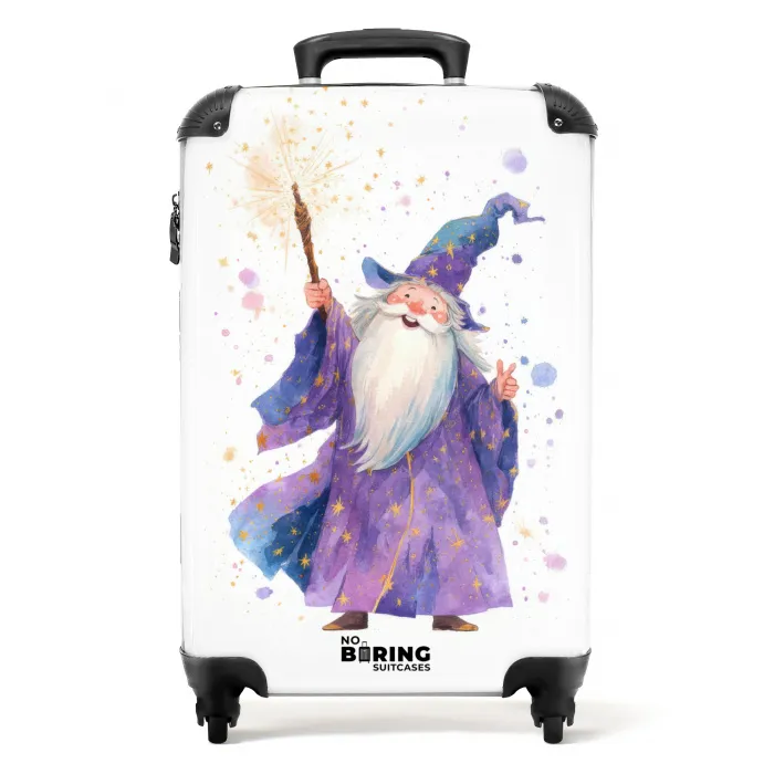 Tovenaar met een witte baard en toverstaf NBS - Handbagage koffer - Kinderen Unisex middel -productfoto_recht