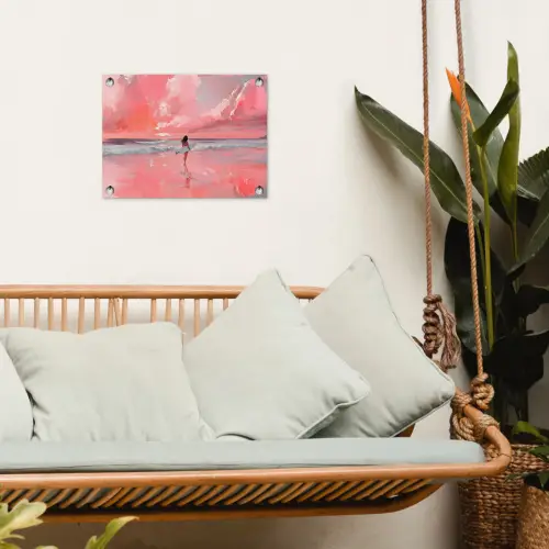 Roze - Surfen - Zee tuinposter los doek klein -sfeer7
