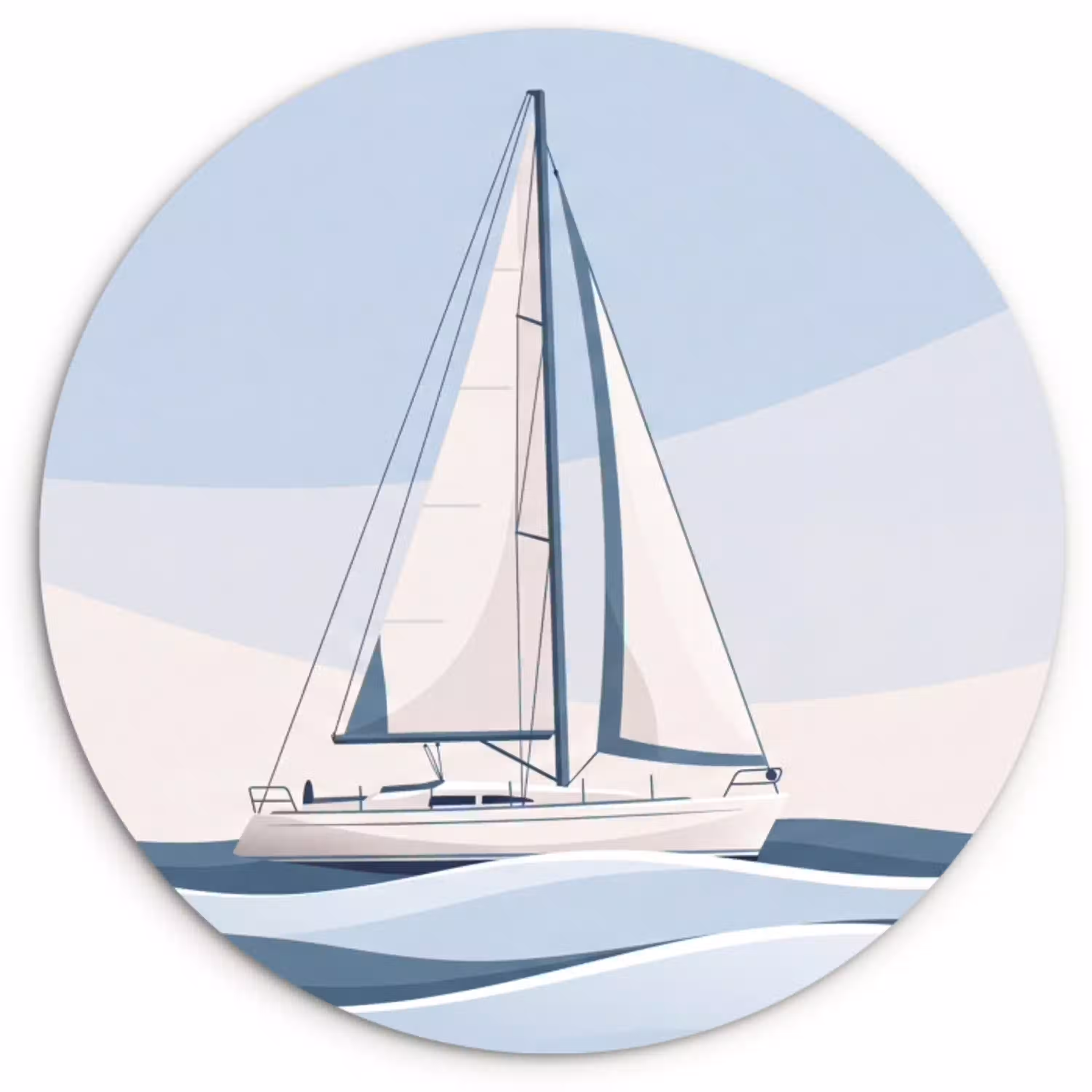Boot - Zeil - Zee - Modern - Beige Wandcirkel kunststof plaat 5mm dik klein -3d