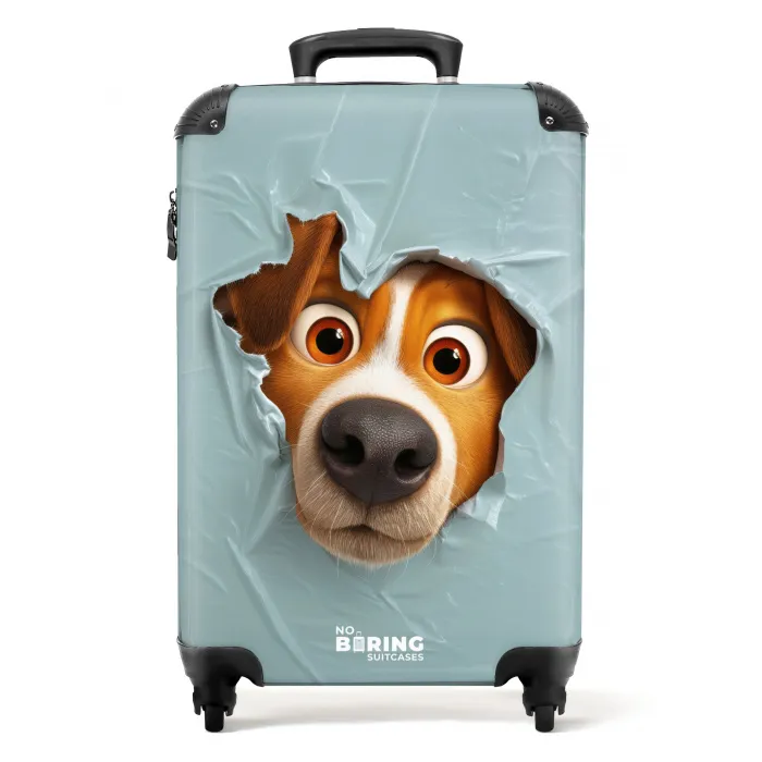 Bruine hond door gescheurd blauw plastic NBS - Handbagage koffer - Kinderen Unisex middel -productfoto_recht