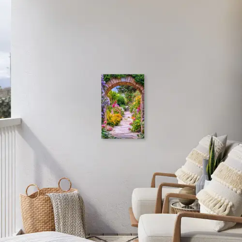 Doorkijk - Bloemen - Pad - Natuur Tuinposter op houten frame 2 cm dik klein -sfeer1