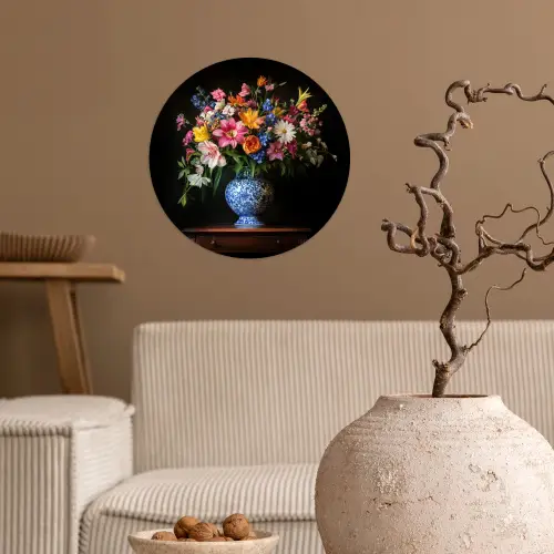 Kleur - Vaas - Bloemen - Boeket Wandcirkel behangsticker klein -sfeer1