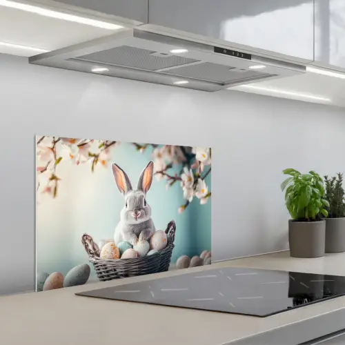 Konijn - Eieren - Mand keuken achterwand spatscherm klein -3d_schuin