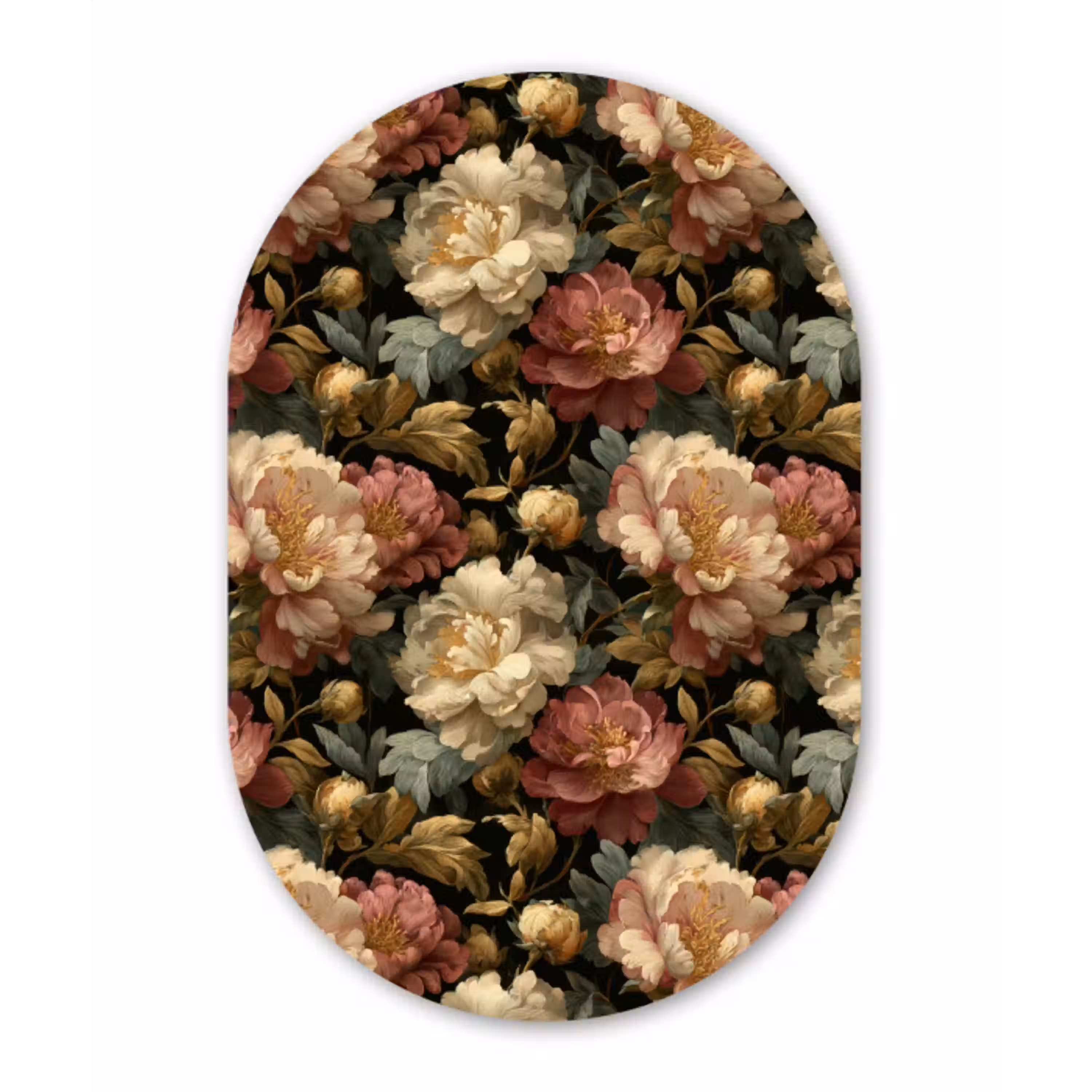 Bloemen - Barok - Patroon - Roze - Crème Wandcirkel Ovaal Aluminium middel 839 -3d