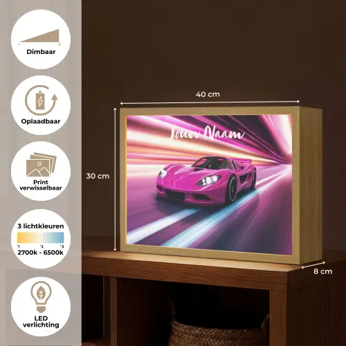 Raceauto - Roze - Neon Light Box met batterij (Wandlamp kind) middel -USP_websiteoverzichtNL