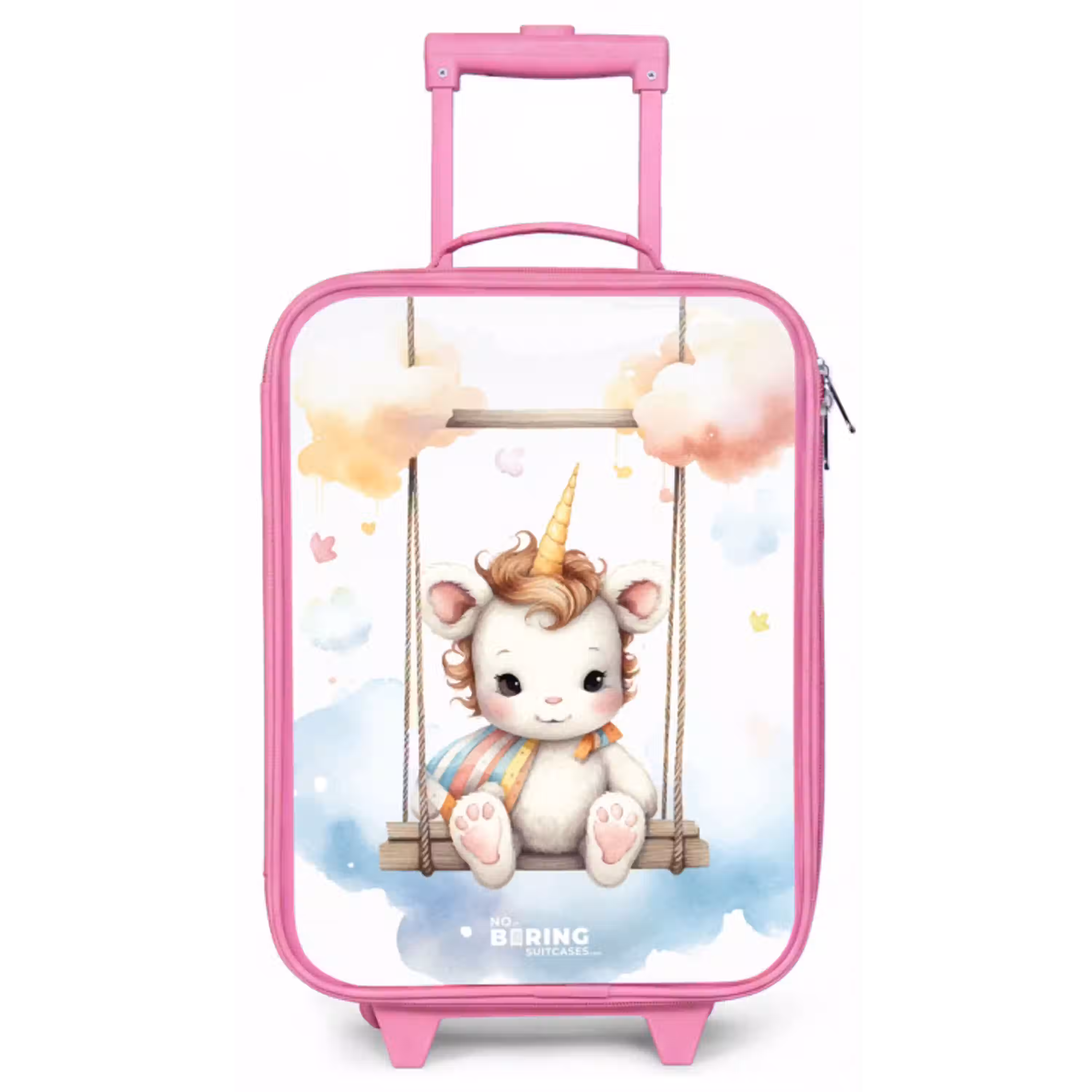 Witte baby eenhoorn op een schommel in de wolken Kinderkoffer - Roze klein -zz3dotto
