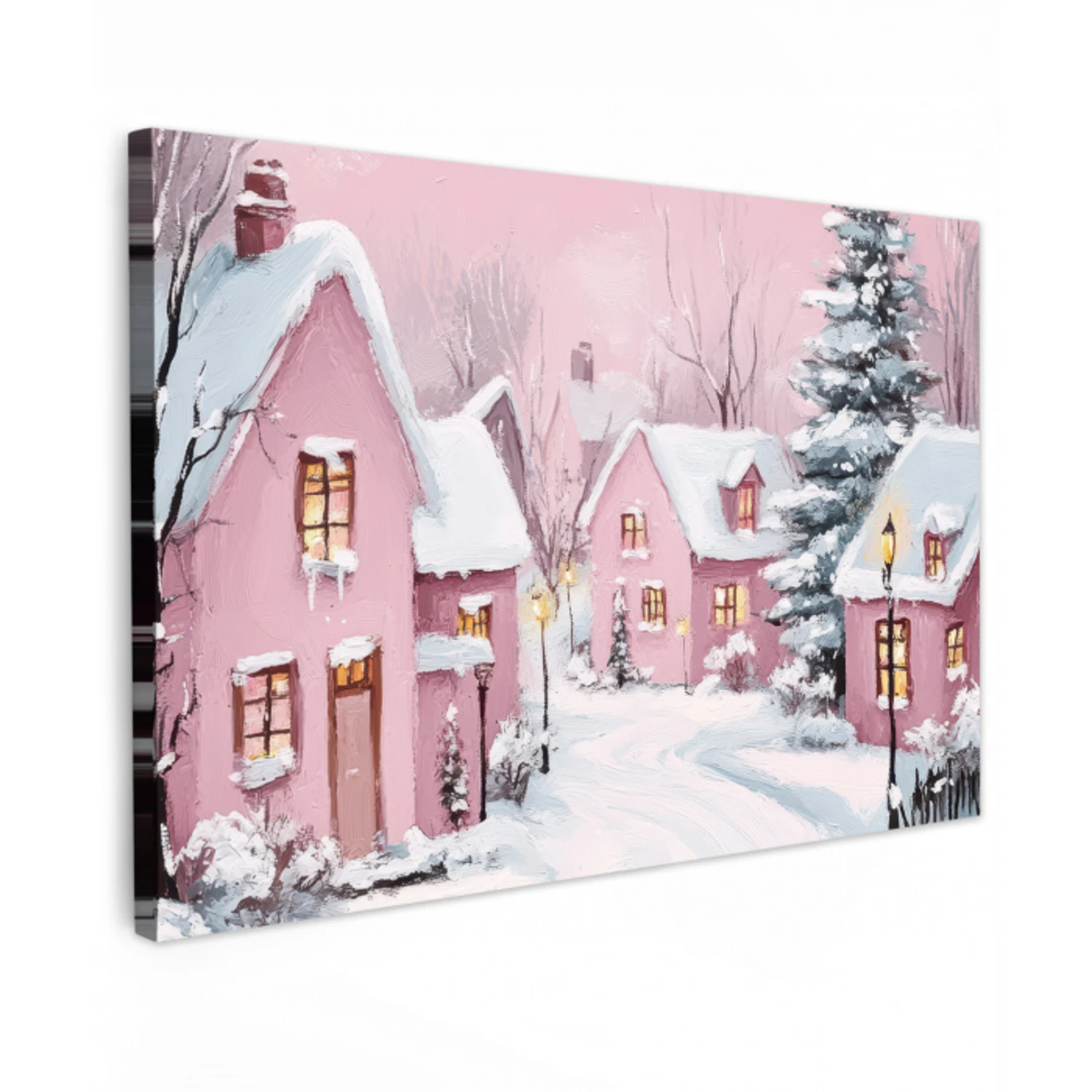 Kerstdorp - Roze - Winter - Sneeuw - Huizen canvas 2cm klein -z3d
