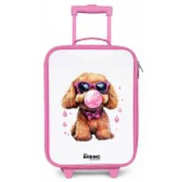 Bruine hond met roze bril en kauwgombal Kinderkoffer - Roze klein -zz3dotto