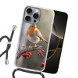 Roodborst - Tak - Bessen - Natuur Hoesje iPhone 16 Pro Max met koord klein -sfeer1