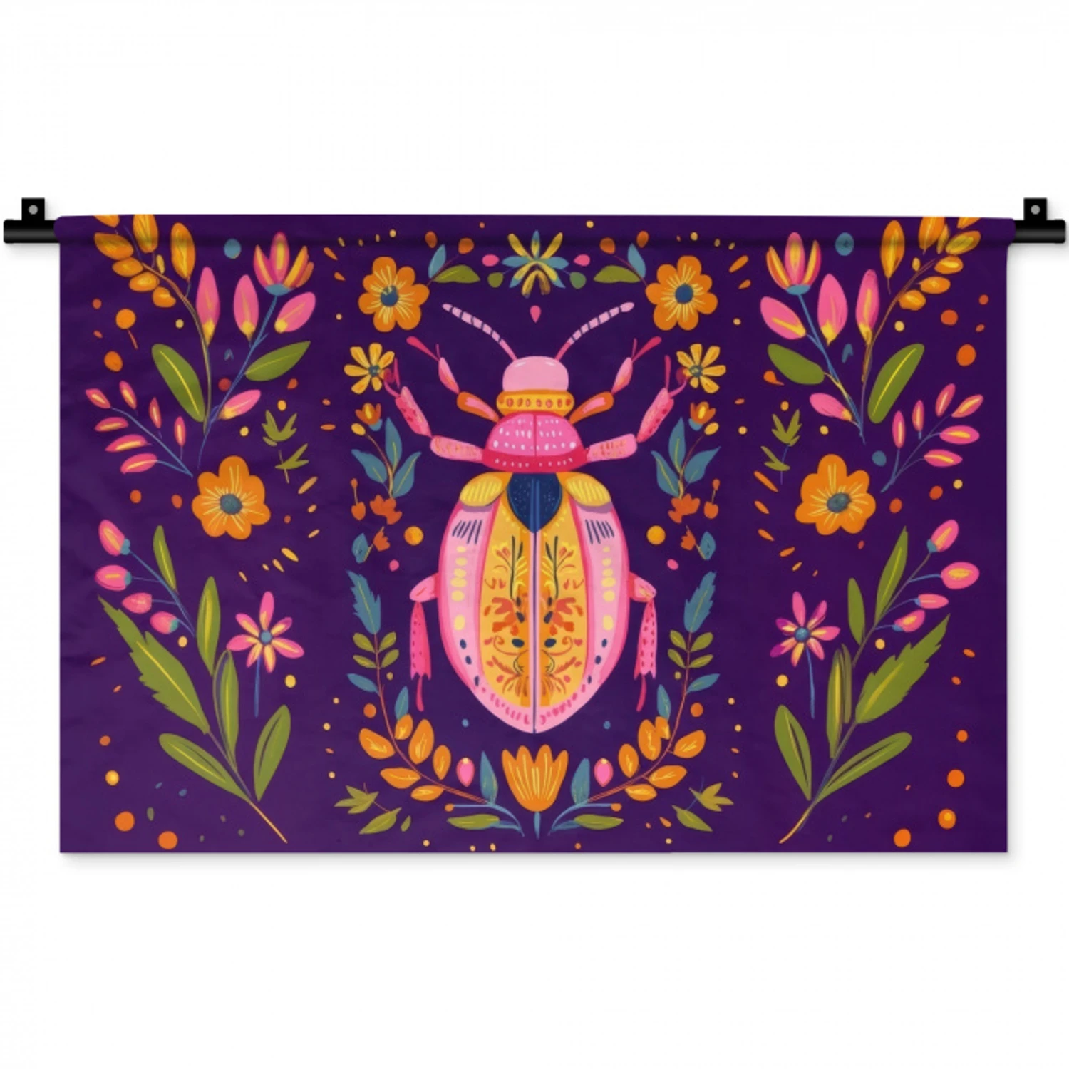 Kever - Felgekleurd - Bloemen - Bladeren Wandkleed katoen klein -zz3d