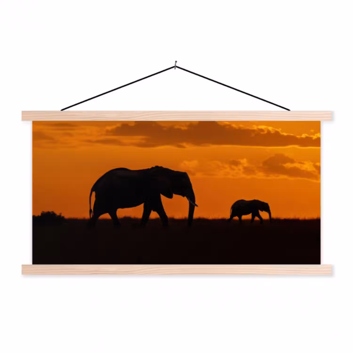 Stoffbild - Elefanten - Savanne - Sonnenuntergang
