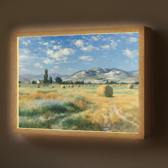 Landschap - Strobalen - Bergen - Wolken Light Box met batterij (Wandlamp) middel -z3d_website