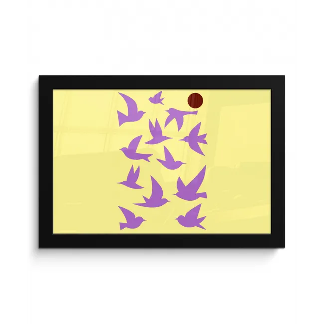 Vogels - Cirkel - Geel - Beweging fotolijst zwart zonder passe partout klein -3d