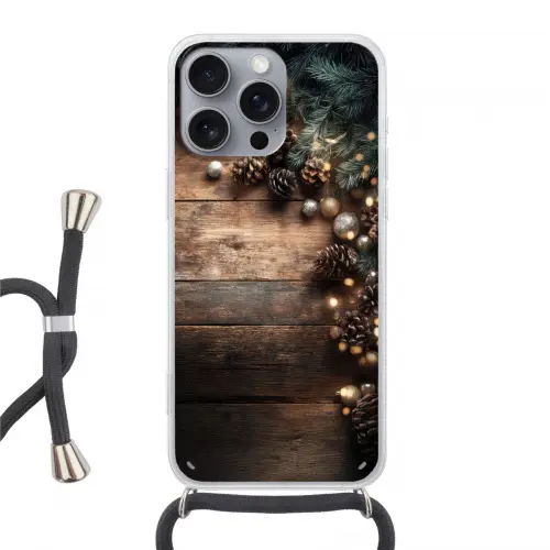Kersthoekdecoratie - Dennenappels - Lichtjes Hoesje iPhone 16 Pro Max met koord klein -3d