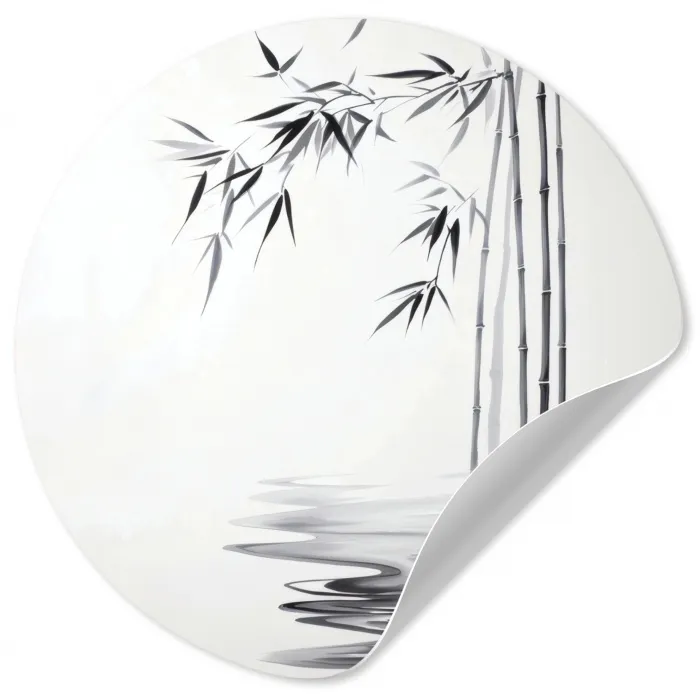 Bamboestammen - Water - Minimalistisch - Wit Wandcirkel behangsticker klein -3d