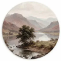 Berglandschap - Meer - Bergen - Vallei - Klassiek Wandcirkel kunststof plaat 5mm dik klein -3d
