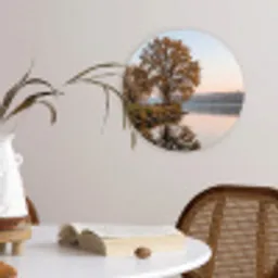 Bomen - Reflectie - Water - Zonsopgang - Serene Wandcirkel kunststof plaat 5mm dik klein -sfeer4