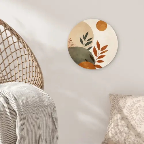 Vormen - Rond - Bladeren - Beige Wandcirkel plexiglas klein -sfeer5