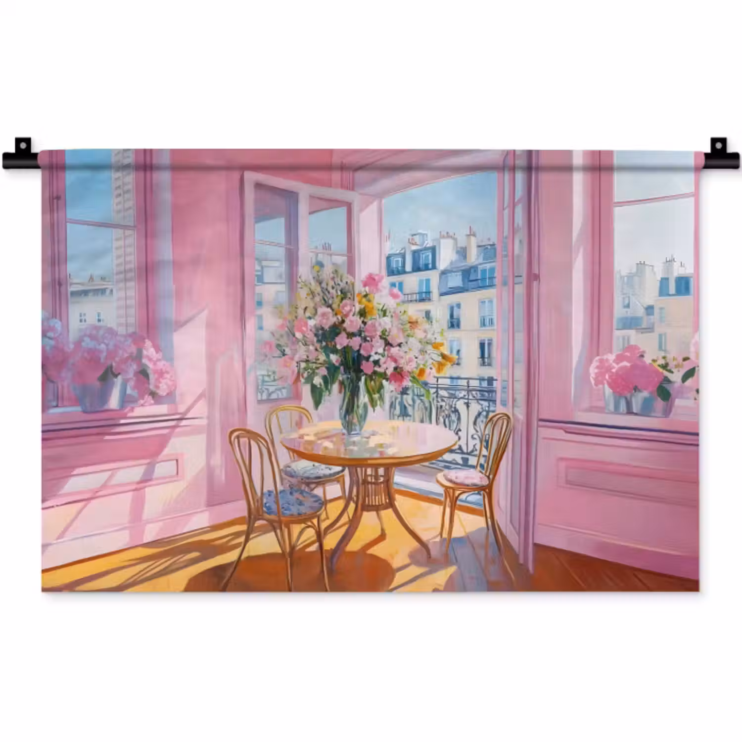 Wandkleed - Pink - City - Bloemen