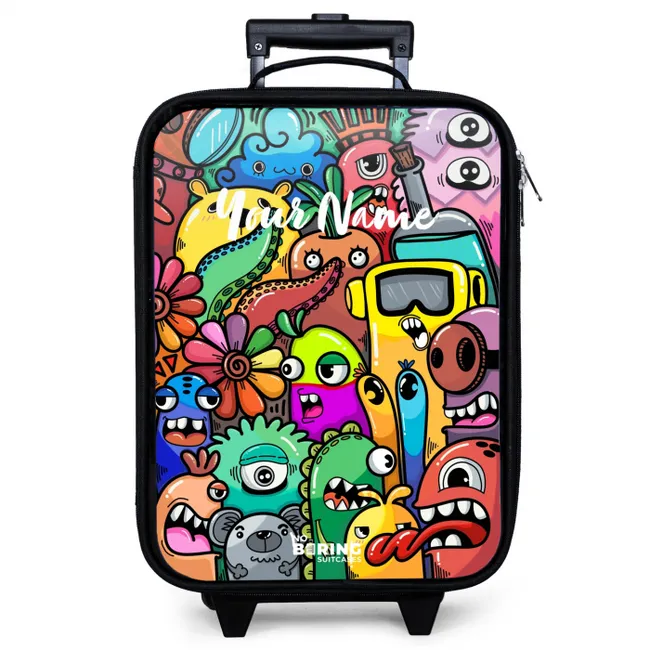 Expressief en druk patroon met monsters Kinderkoffer - Zwart klein -zzz_website3d