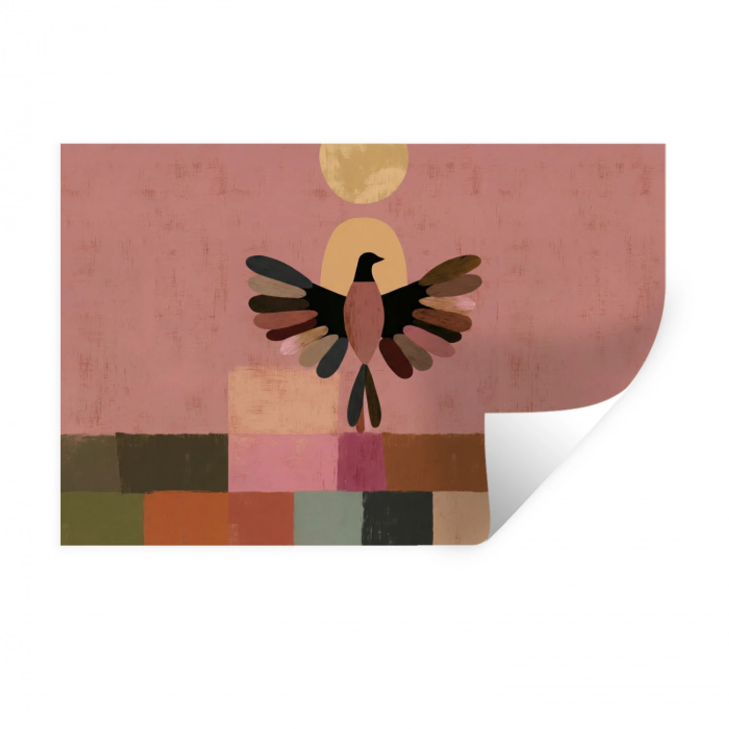 Illustratie - Vogel - Vlakken - Kleurrijk Muursticker klein -3d