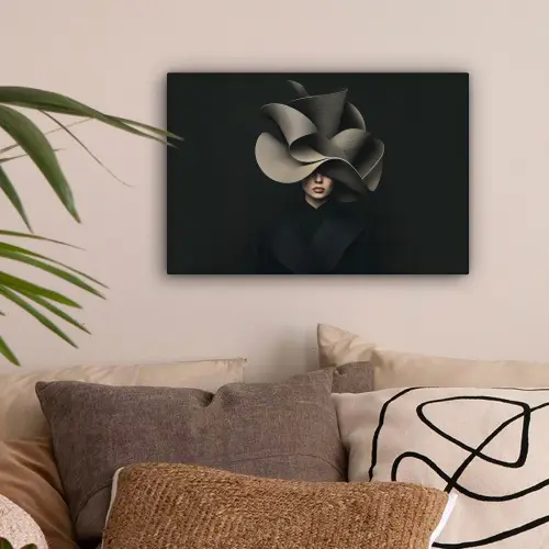 Zwarte - Hoed - Vrouw canvas 2cm klein -sfeer1