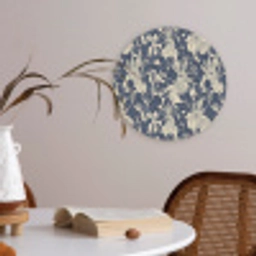 Hazen - Bladeren - Patroon - Blauw - Beige Akoestische PET Vilt - Rond klein 838 -sfeer3
