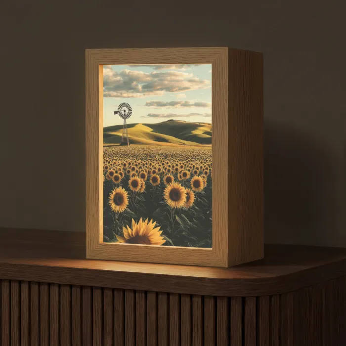 Zonnebloem - Veld - Windmolen Light Box met kabel (Tafellamp) klein -z3d_website
