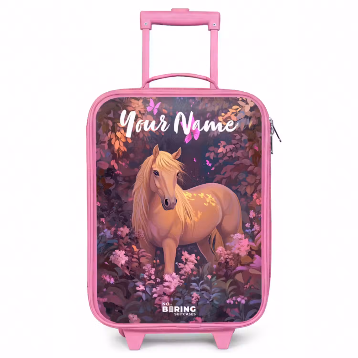 Children's suitcase with name - Pink - Horse - Flowers - Purple - Butterfly