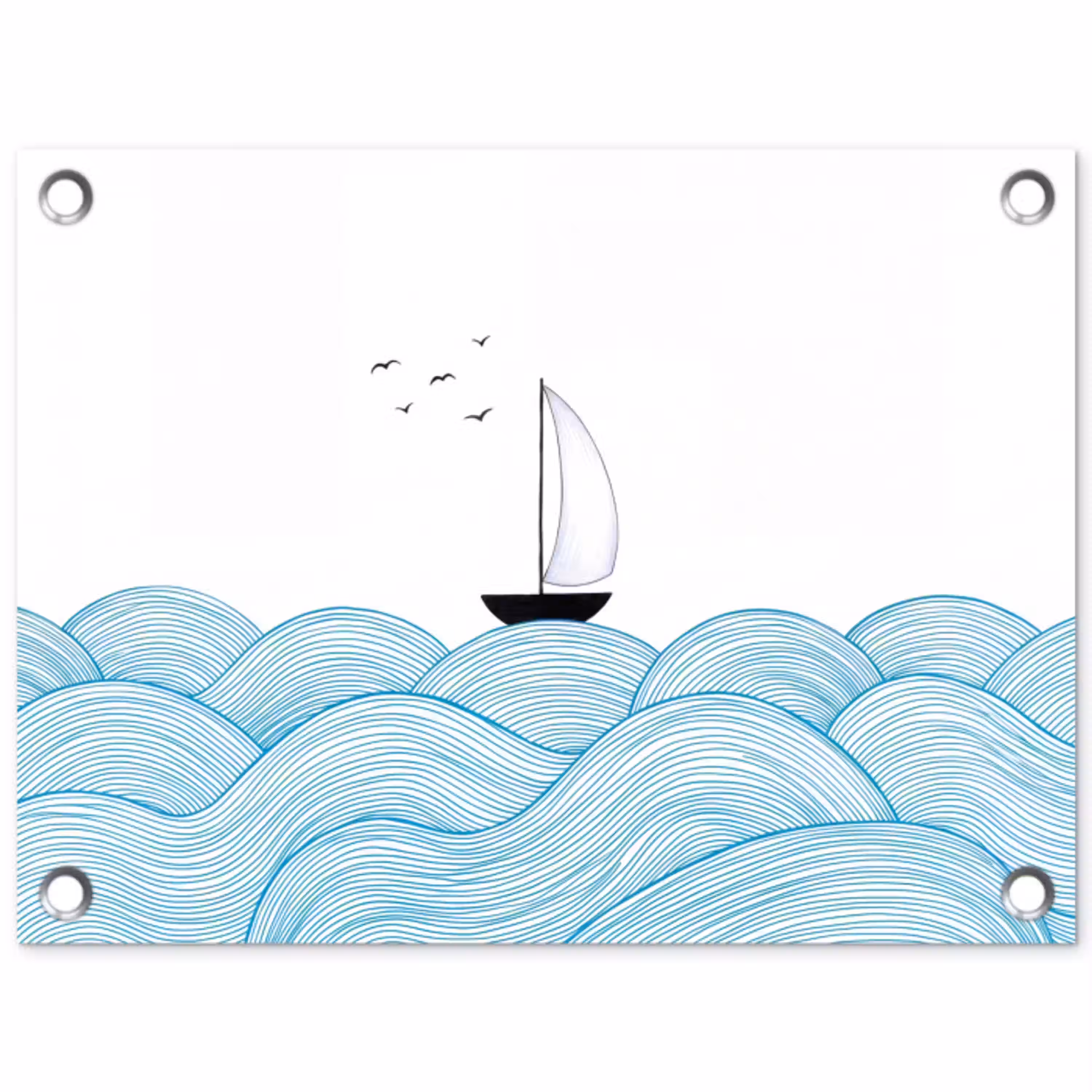 Zeilboot - Golven - Zee - Illustratie - Blauw tuinposter los doek klein -3d