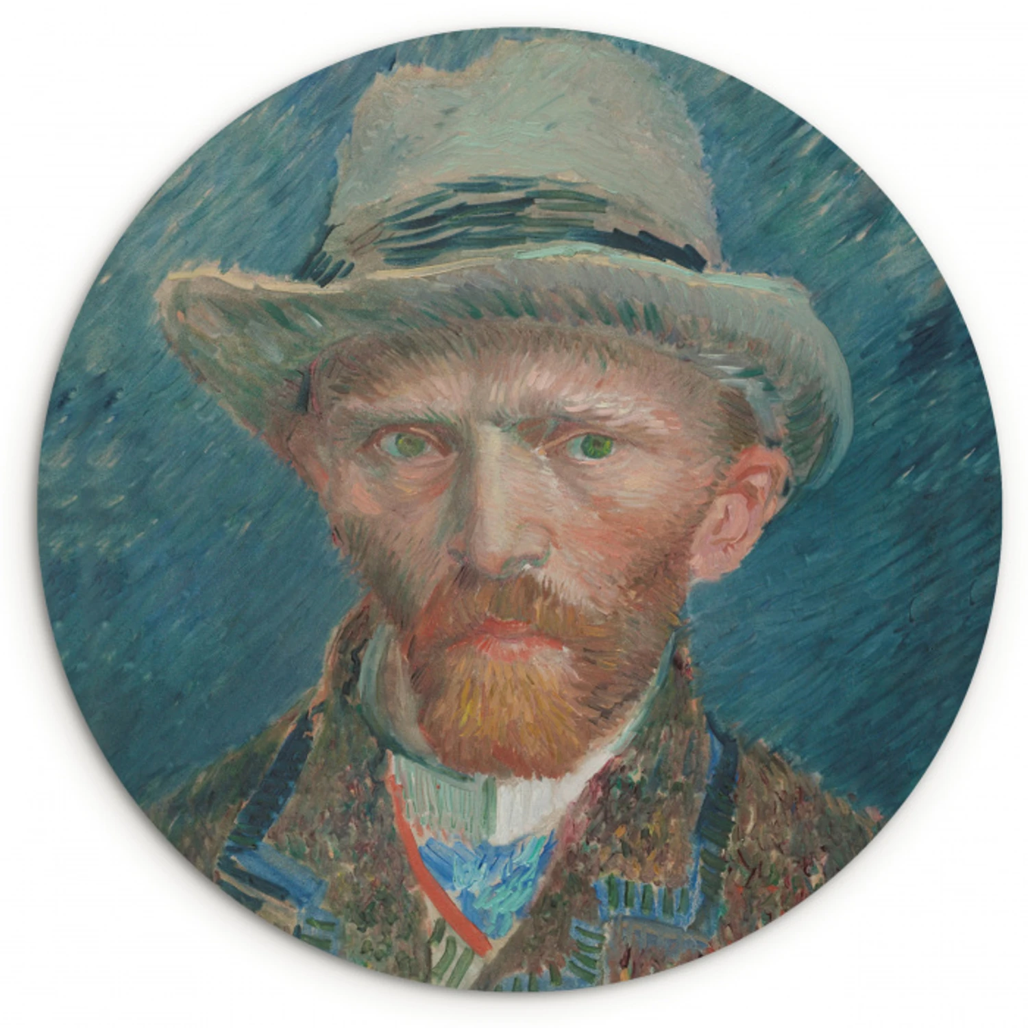 Zelfportret 1887 - Schilderij van Vincent van Gogh Wandcirkel kunststof plaat 5mm dik klein -3d