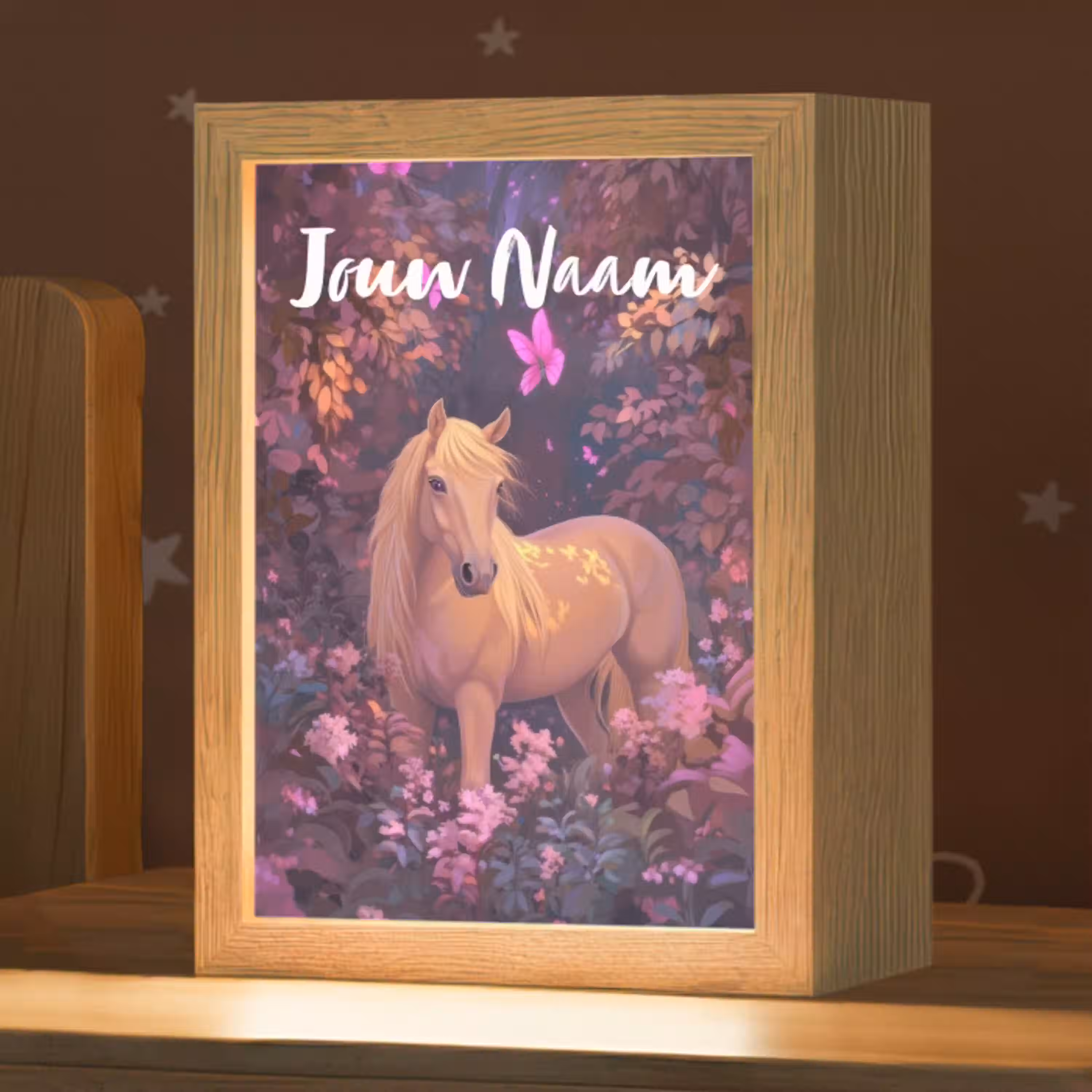 Paard - Bloemen - Paars - Vlinder Light Box met kabel (Kinderlampje) klein -zzz_3d_website