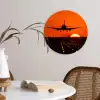 Zonsondergang - Vliegtuig - Oranje - Zon Wandcirkel kunststof plaat 5mm dik klein -sfeer4