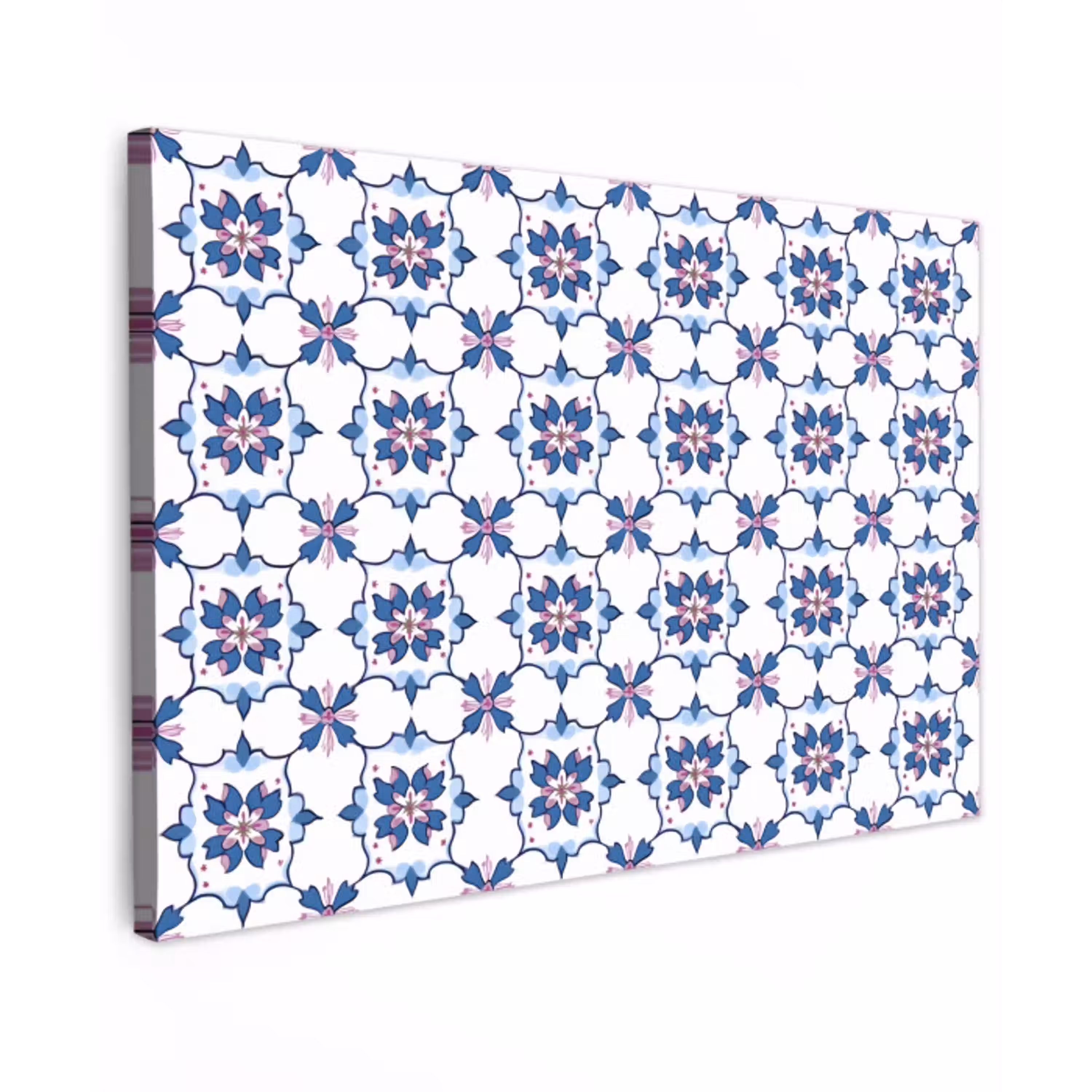 Modern - Patroon - Blauw - Roze canvas 2cm klein 34 -z3d
