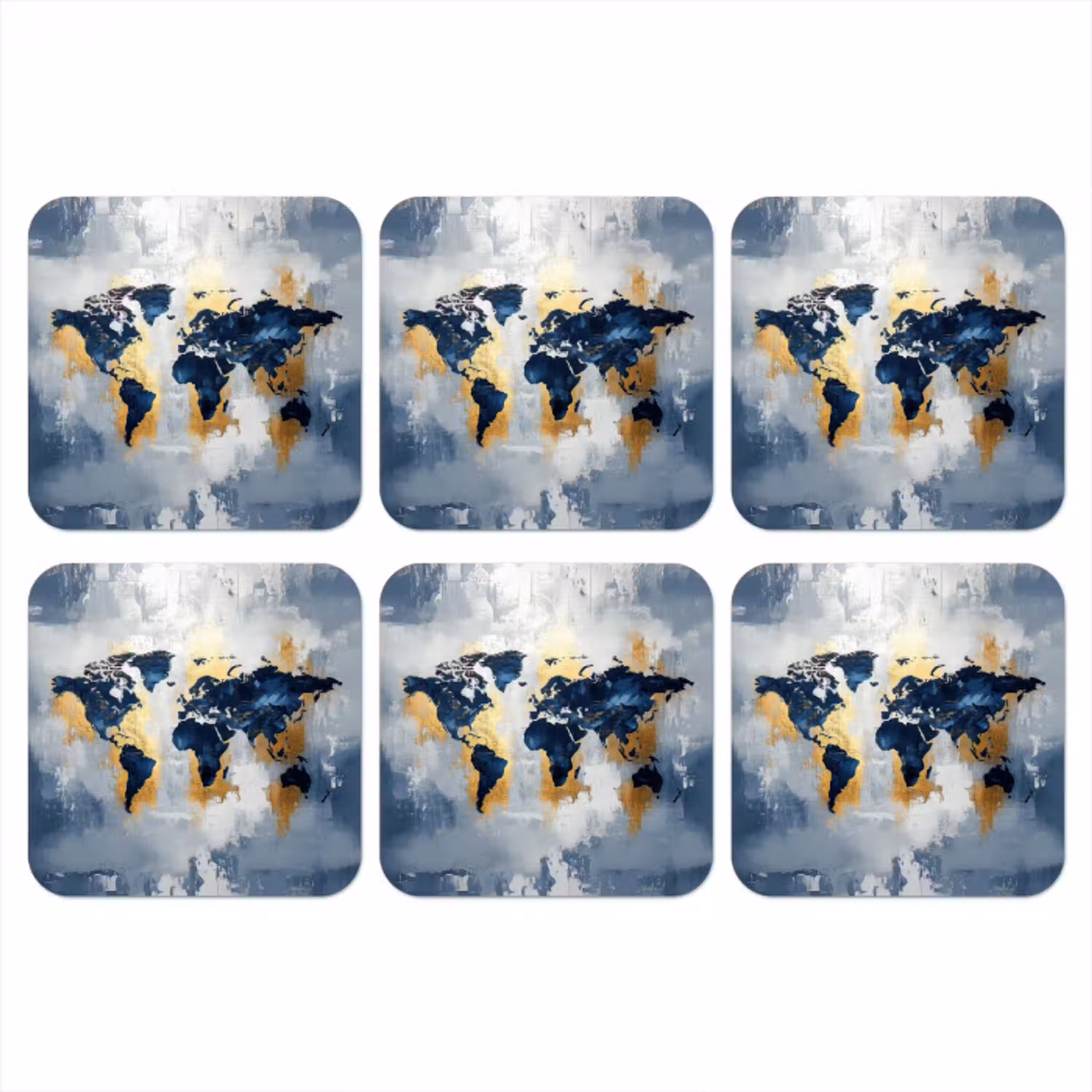 Wereldkaart - Blauw - Abstract onderzetter kurk middel -3d