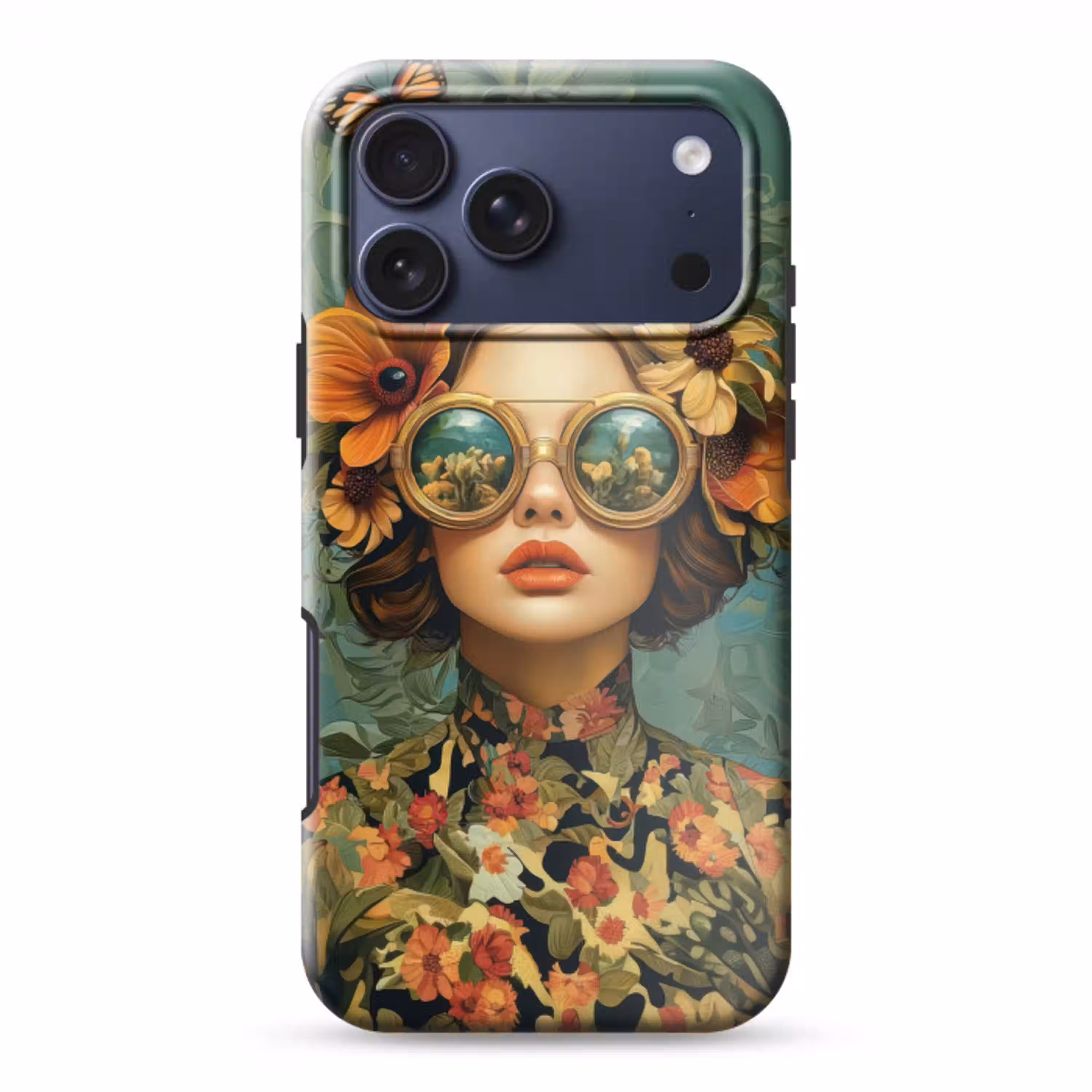Vrouw - Bloemen - Vlinders - Natuur - Vintage Toughcase MagSafe Apple iPhone 17 Pro Max klein -3d