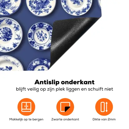 Borden - Floraal - Blauw Inductie beschermer vinyl 3mm klein 276 -zzzzzzz-td-onderkant