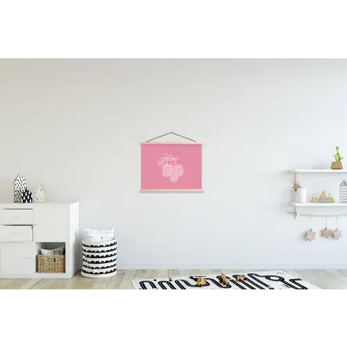 Frambozen - Steel - Getekend - Roze textielposter latten blank klein -kinderkamer