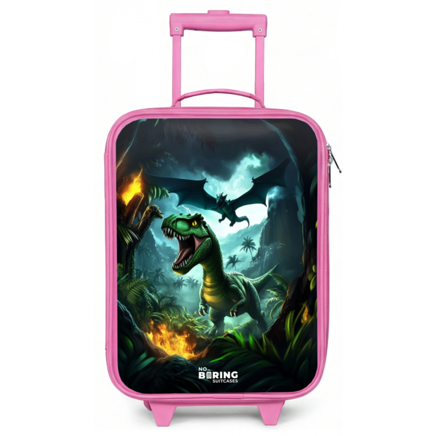 Dinosaurus en draak in vurige junglevallei Kinderkoffer - Roze klein -zz3dotto
