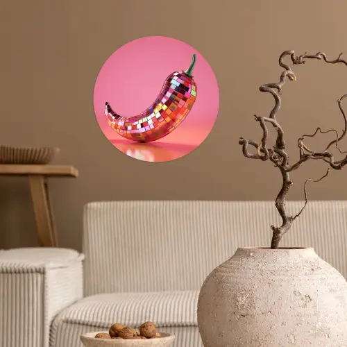 Peper - Disco - Rood - Glitter Wandcirkel behangsticker klein -sfeer1