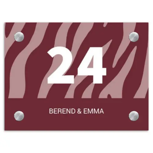 Bordeaux zebra - Klassiek Naambord Rechthoek middel -3d
