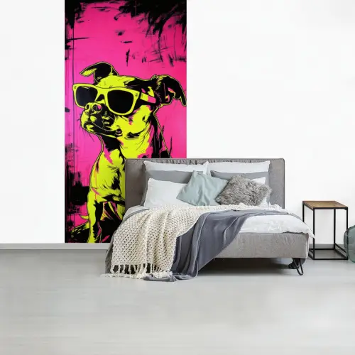 Hond - Zonnebril - Roze - Art fotobehang vinyl groot -slaapkamer