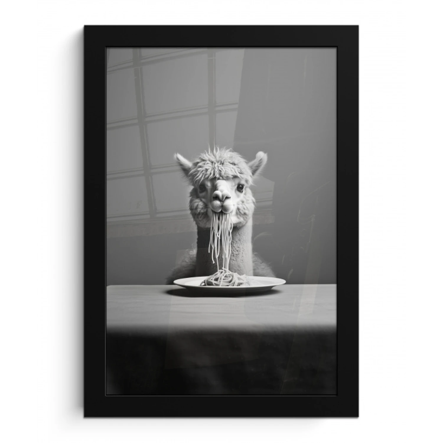 Alpaca - Pasta - Zwart - Wit - Grappig - Dieren fotolijst zwart zonder passe partout klein -3d